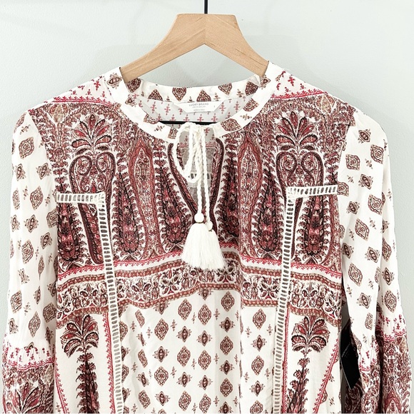 NWT Lucky Brand Border Print Peasant Top Orange Size Small - Picture 5 of 9